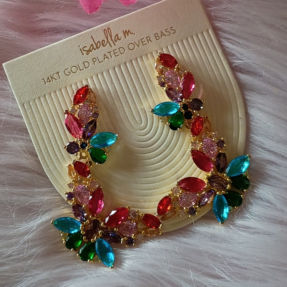 READ Isabella M. Multicolored Jeweled Floral Flower Butterfly Earrings